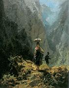 Carl Spitzweg Dirndl und Jager im Gebirge painting